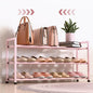 Bumusty 3-Tier Expandable Shoe Rack for Closet, 18“-33” Adjustable Shoe Rack for Small Space, Small Shoe Organizer for Front Door, Sturdy Metal, Pink