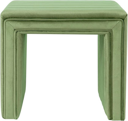 HomePop Modern Channel Tufted Velvet Ottoman Home Décor|Ottoman for Living Room & Bedroom - Green