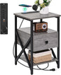 Side Tables with Wireless Charging Station, Grey End Tables Living Room with Charging, Side Tables with Wood Drawer, Night Stands with Storage for Bedroom, Bedside Tables, Living Room