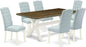 East West Furniture X077CE215-7 7 Piece Dining Table Set Consist of a Rectangle Dining Room Table with X-Legs and 6 Baby Blue Linen Fabric Parsons Chairs, 40x72 Inch, Multi-Color