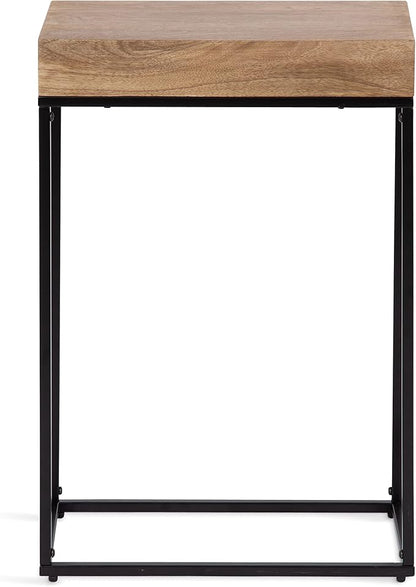 Kate and Laurel Karlsen Wood and Metal Narrow Side Table; 16 x 24 x 8; Natural Brown and Black; Modern Transitional Slim Nightstand with Mixed Materials Design