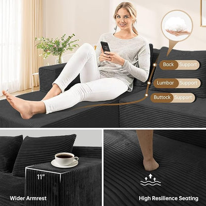 ANONER 103" Modular Sectional Sofa, L-Shaped Cloud Couch with Chaise, Corner Sofa with Deep Seat, Modern Minimalist Boneless Couch, Sectional Couches for Living Room, Apartment (Dark Grey)