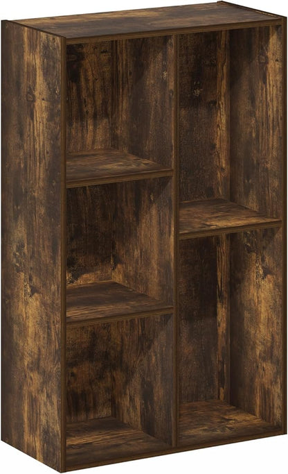 Furinno Luder 5-Cube Open Shelf Bookcase, Bookshelf, Amber Pine