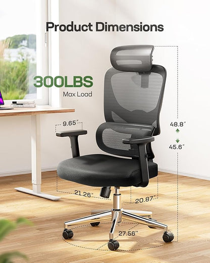 Marsail Ergonomic Office Chair Desk Chair,Gaming Chair with Height Adjustable Lumbar Support,Breathable Mesh Seat Adjustable Swivel Rolling Home Executive, Adjustable Armrest& 90-135°Rocking,Black