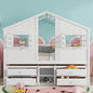 KEIKI Full Size Wooden House-Shaped Loft Bed with Roof, Windows, 4 Storage Drawers, Guardrail, Ladder, for Boys and Girls, Loft Bed with Slat, Easy Assembly, No Box Spring Required, for Bedroom, White