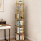 5 Tier Rotating Bookshelf, 360° Spinning Bookshelf Tower, Round Narrow Space Saving for Books and Display, Revolving Bookcase Corner Tall Book Shelf for Small Spaces, Bedroom, Living Room, Gold