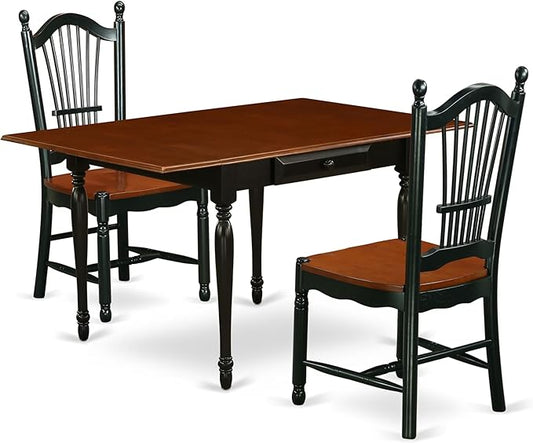 East West Furniture MZDO3-BCH-W 3 Piece Dining Set Contains a Rectangle Dining Table with Dropleaf and 2 Kitchen Chairs, 36x54 Inch, Black & Cherry