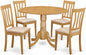 East West Furniture DLAN5-OAK-C 5 Piece Kitchen Table Set for 4 Includes a Round Dining Room Table with Dropleaf and 4 Linen Fabric Upholstered Dining Chairs, 42x42 Inch, Oak
