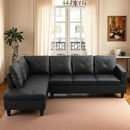 L-Shaped Sectional Sofa, Modern Sectional Couches Home Sofas for Living Room with Movable Chaise, Modular Living Room Sets Furniture for Apartment Bedroom & Office, Black