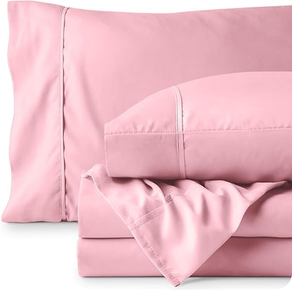 Bare Home Twin Sheet Set - 1800 Ultra-Soft Microfiber Twin Bed Sheets - Double Brushed - Deep Pockets - Easy Fit - Extra Soft - 3 Piece Set - Bedding Sheets & Pillowcases (Twin, Light Pink)