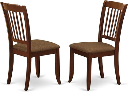 East West Furniture ESDA3-MAH-C 3 Piece Kitchen Table Set for Small Spaces Contains a Round Dining Table with Pedestal and 2 Linen Fabric Dining Room Chairs, 30x30 Inch, Mahogany