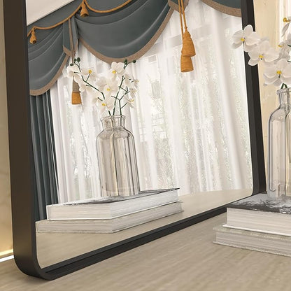 24x36 Inch Black Framed Mirror for Wall, Matte Black Bathroom Rectangle Mirror, Rounded Corner, Anti-Rust (Horizontal/Vertical)