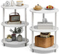 Small Round End Table - 3 Tier Design Accent Table, Narrow Side or Bedside Stand, Industrial Vintage Nightstand for Bedroom, Living Room, or Small Spaces, Set of 2, Marble White