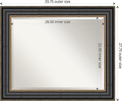 Amanti Art Black Bathroom Mirror for Over Sink, 28x34 Thomas Black Bronze Rectangle Vanity Mirror, Large Traditional Frame, Hangs Horizonally and Vertically, Bathroom Wall Decor, Beveled Edge