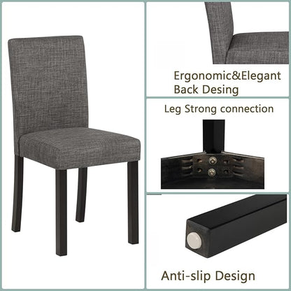 Dining Table Set for 4, 5-Piece Kitchen Table & Chairs Set with Square Wooden Table & 4 Upholstered Chairs, 29.8'' Dinner Set with Solid Wood Legs & Curved Backrest for Kitchen, Light Black
