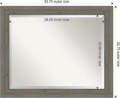 Amanti Art Grey Wall Mirror 27x33 Fencepost Grey Narrow Rectangle Bathroom Mirror for Wall Decor Living Room, Large Country Rustic Wood Frame, Hangs Horizonally and Vertically, Bathroom Decor,