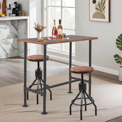 Set of 2 Industrial Bar Stool-Vintage Counter Dining Chair-Swivel Stools-Tall Height Adjustable 22-33"
