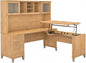 Bush Furniture Somerset 3 Position Sit to Stand L Shaped Desk with Hutch in Maple Cross Ergonomic Height Adjustable Standing Computer/Laptop Table for Home Office