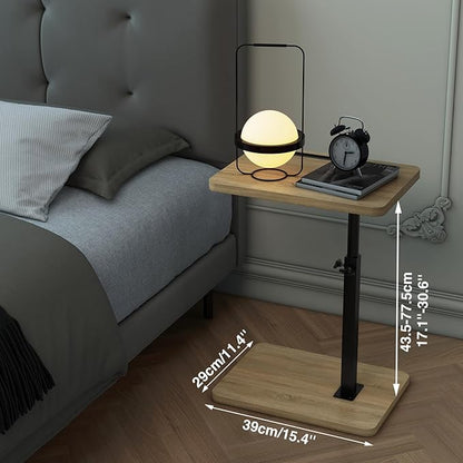 IBUYKE Tray Table for Couch, 360° Swivel Height Adjustable End Table for Small Spaces, with Phone & Tablet Slot, Modern Small Coffee Snack Table for Sofa/Bed, Natural UTVT003R