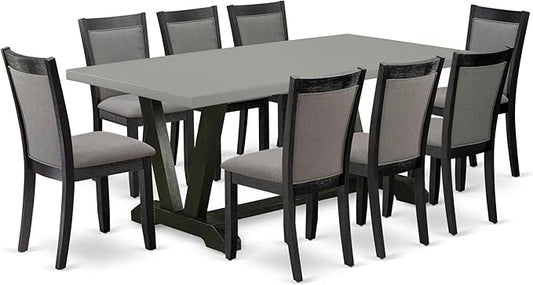 East West Furniture V697MZ650-9 9 Piece Kitchen Table Set Includes a Rectangle Dining Table with V-Legs and 8 Dark Gotham Grey Linen Fabric Parson Dining Chairs, 40x72 Inch, Multi-Color