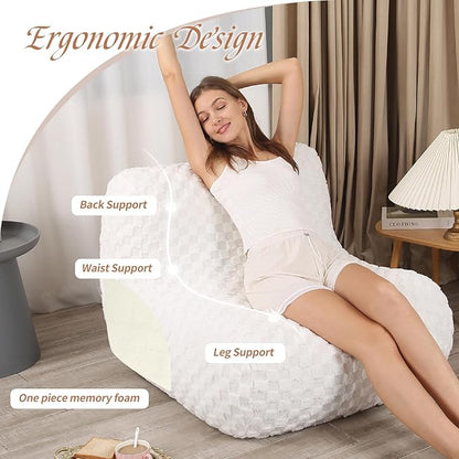 Bean Bag Chairs for Adults, Comfy Floor Sofa with Memory Foam, Giant Bean Bag Couch for Living Room Bedroom Dorm Office, Cream