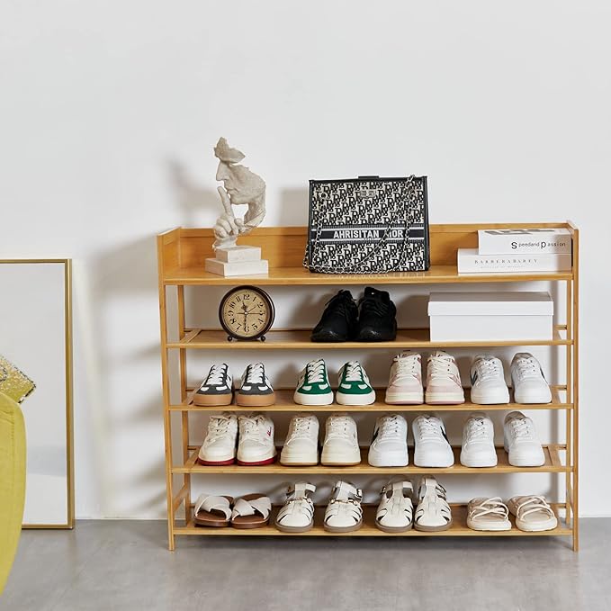 Bamboo Shoe Rack Organizer, 5 Tier Shoe Shelf Storage Organizer, for Entryway, Hallway, and Closet (Nature-39)