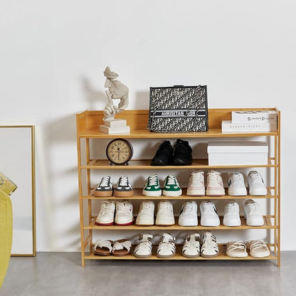 Bamboo Shoe Rack Organizer, 5 Tier Shoe Shelf Storage Organizer, for Entryway, Hallway, and Closet (Nature-39)