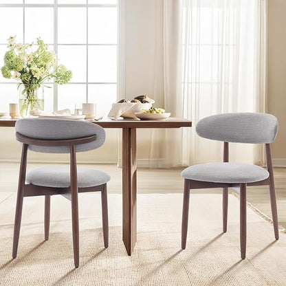 COLAMY Wooden Dining Chairs Set of 2, Modern Fabric Upholstered Dining Room Chair, Farmhouse Kitchen Chairs with Foot Pegs, Light Grey