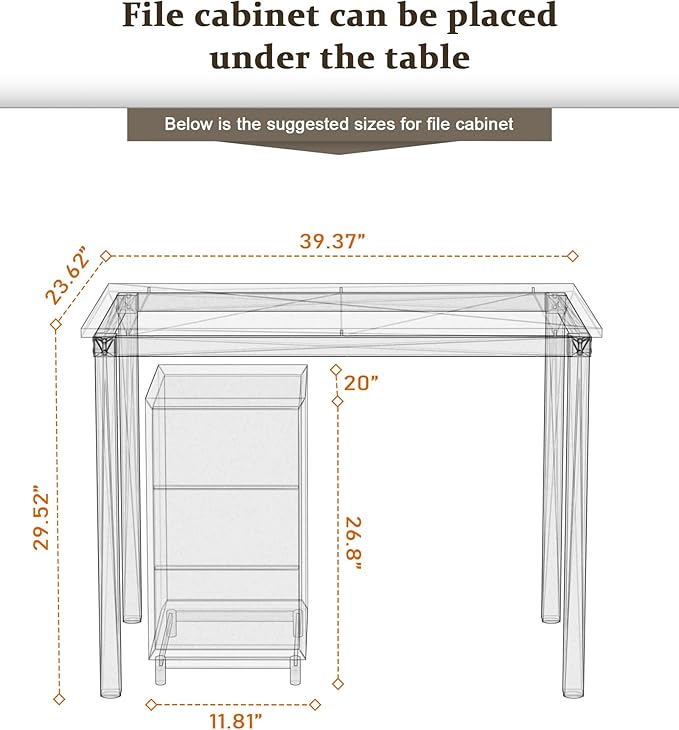 Teraves Computer Desk/Dining Table Office Desk Sturdy Writing Workstation for Home Office (39.37“, White)