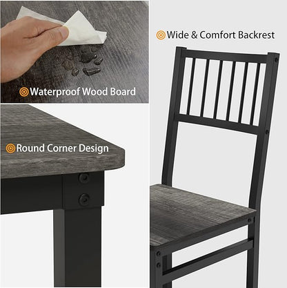 Teraves Dining Table Set for 4/Computer Desk,Kitchen Table with 2 Chairs and a Bench,Table and Chairs Dining Set 4 Picce Set for Dining Room (Black Oak+Black Frame,120CM)
