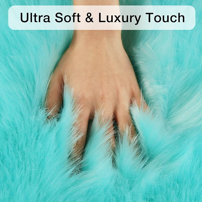 duduta Turquoise Blue Faux Sheepskin Runner Rugs 2x6 ft, Fluffy Shag Bedroom Rug Fur Sofa Couch Covers Washable