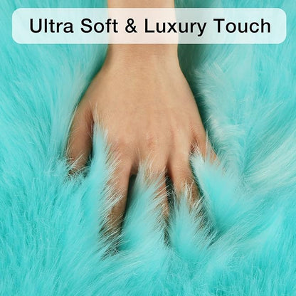 duduta Turquoise Blue Faux Sheepskin Runner Rugs 2x6 ft, Fluffy Shag Bedroom Rug Fur Sofa Couch Covers Washable
