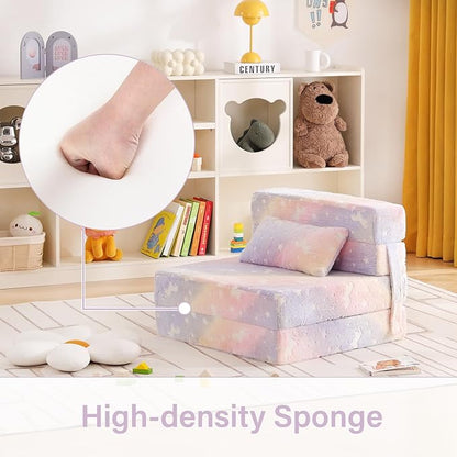 Folding Sofa Bed Floor Mattress for Kids with Pillow, Toddler Washable Folding Floor Nap Mat Futon, Child Fold Up Sofa Chair Bed with Storage Bag for Girls and Boys