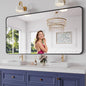 Koonmi Bathroom Mirror, 36X71 Inch Black Metal Framed Mirror for Bathroom, Tempered Glass, Anti-Rust, Rounded Rectangle Mirror for Restroom, Bedroom, Black