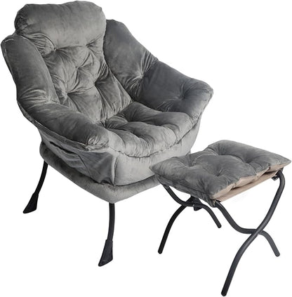 Kokel Lazy Chair with Folding Ottoman,Living Room Chairst (Dark Gray-1118)