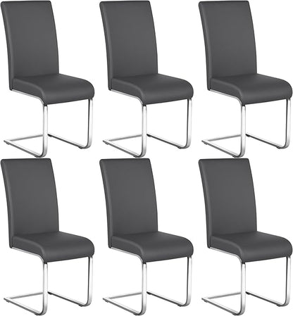 Yaheetech Dining Chairs Set of 6 Modern Faux Leather Upholstered Dining Room Chairs with High Back and Metal Chrome Legs for Kitchen/Living Room/Restaurant, Dark Gray