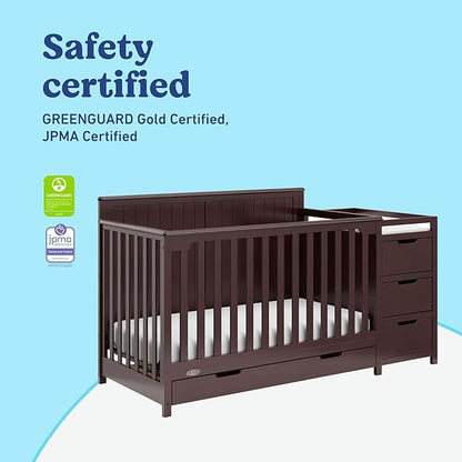 Graco Hadley All-in-One Convertible Crib & Changer (Espresso) – GREENGUARD Gold Certified, Fits Standard Crib Mattress, Converts to Toddler Bed and Full Bed, 4 Adjustable Mattress Heights