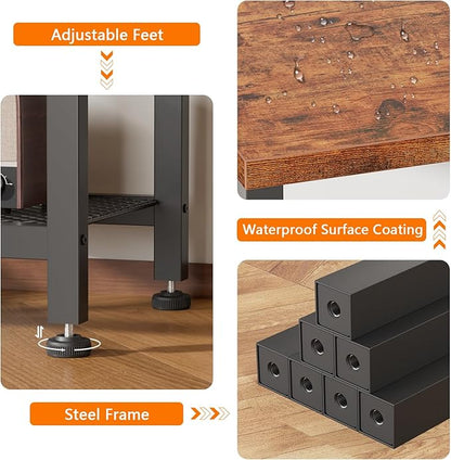 Furologee TV Stand, Small Media Console Table with 3-Tier Storage Shelves, Industrial Entertainment Center for TVs up to 50 Inch, Television Stands for Living Room, Bedroom, Rustic Brown