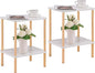 Apicizon 2 Tier End Table Set of 2, Small Side Table with Solid Wood Legs, Boho Bedside Table with Storage Shelf, Nightstand for Small Spaces, Bedroom, Living Room, Entryway, White+Natural
