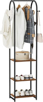 Garment Rack, Coat Rack With 3 Shelves and 4 Hooks, 71" H Clothes Stand For Hanging Clothes, Hanging Rod For for Bedroom, Hallway, Entryway, Office, Living Room, Rustic Brown and Black