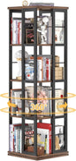 Aheaplus Rotating Bookshelf, Corner Bookcase, 360 Display Wood Spinning Bookshelves, Floor Standing Bookcases Narrow Shelf, 4 Tiers, Rustic Brown
