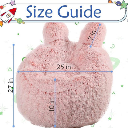 Bean Bag Chair for Kids with Plush Faux Fur Cover, 2.5FT Memory Foam Filled Bean Bag for Teens & Kids, Lazy Sofa for Living Room/Bedroom/Dorm, Rabbit-Ears Design