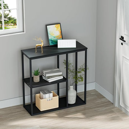 WOHOMO Console Table, 12'' Narrow Entryway Table for Living Room, 31.5'' x 31.5'' Black Industrial Sofa Table with 3-Tier Storage Shelves for Corridor, Hallway, Black