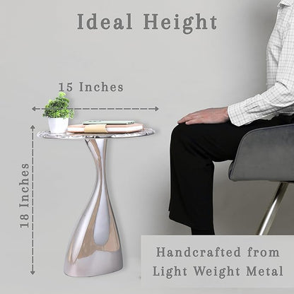 CLEENTABLE Coffee Round Side Table - Pedestal Lightweight Metal End Table - Metal Accent Table for Small Spaces Living Room,Bedroom,Balcony - Easy Assembly, Modern Minimalist Design 18" (Silver)