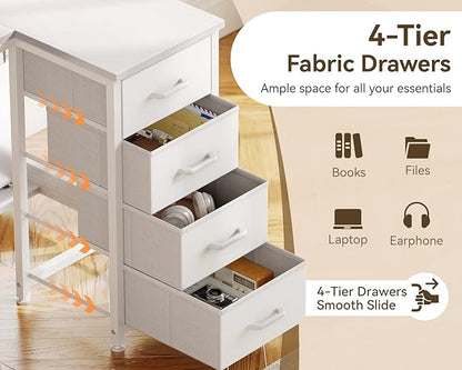 Casaottima L Shaped Desk with 4 Drawers, 40" Small White Computer Desk with Storage, Reversible Kids Study Desk with CPU Stand & Hook, Corner Desk for Home Office