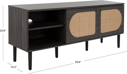 SAFAVIEH Claude TV Stand for up to 65" Flatscreen – Distressed Black, 2 Sliding Doors with Interior Storage, 2 Open Shelves, Entertainment Media Console (MED9610E)