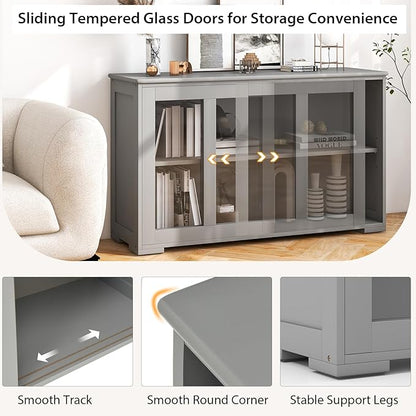 Costzon Sideboard Buffet Cabinet of 2, Wooden Kitchen Storage Cabinet with Adjustable Shelf, Sliding Glass Doors, Accent Coffee Bar Cabinet Console Table for Living Room, Dining Room, Hallway