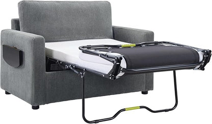 Twin Size Sofa Bed 47.2" Sleeper Sofa Loveseat Sofa with a Foldable Mattress, a Foldable Side Table, a Side Storage Pocket and Two USB Ports for Living Room, Gray