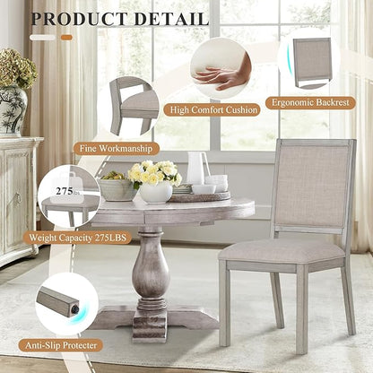 COLAMY Modern Rectangular Dining Table Set, 60" L x 36" W x 30" H, Grey Wood & Fabric, 4-6 Person Capacity, Requires Assembly