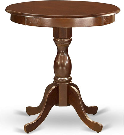 East West Furniture ESGA3-MAH-32 3 Piece Dining Table Set for Small Spaces Contains a Round Wooden Table with Pedestal and 2 Light Beige Linen Fabric Parson Chairs, 30x30 Inch, Mahogany